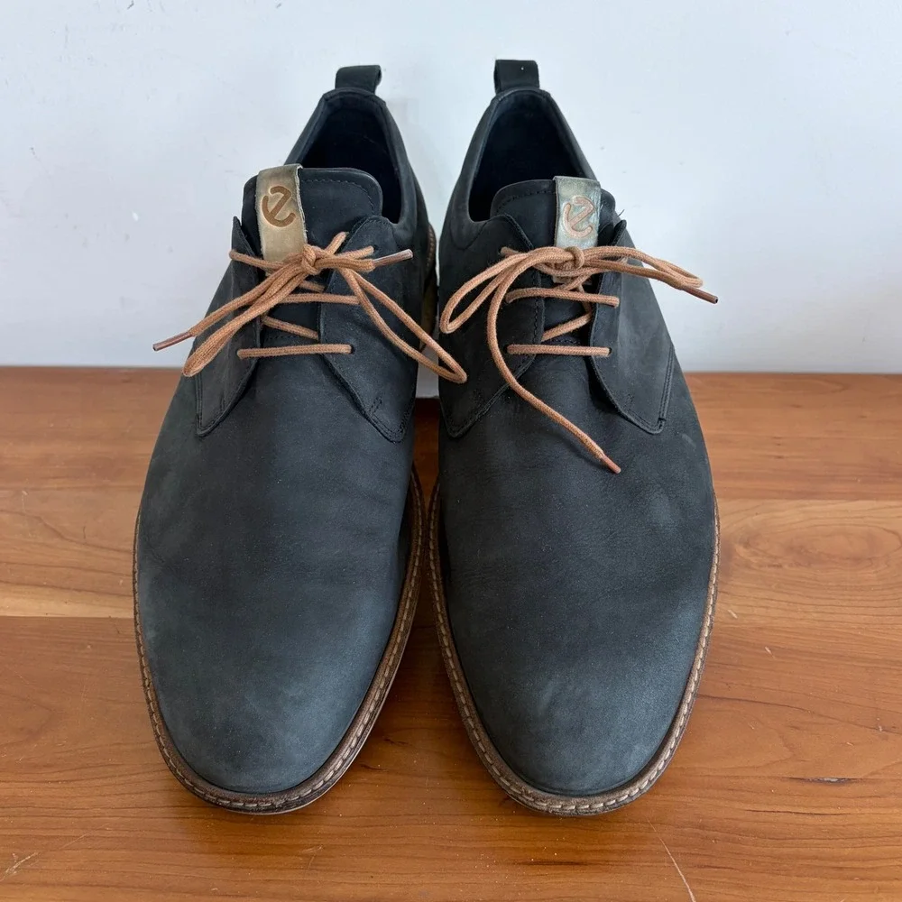 ECCO ST.1 Hybrid Lite Plain Toe Derby Black Leather Shoes Mens 48 US 14-14.5